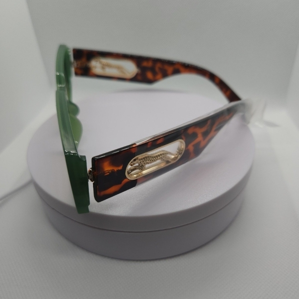 Green Tortoise Shell Rectangular Sunglasses - image 2